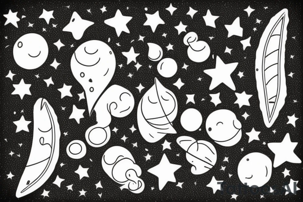 Milky way with multiple stars shown in perspective and drawn in thin pencil lines tattoo idea