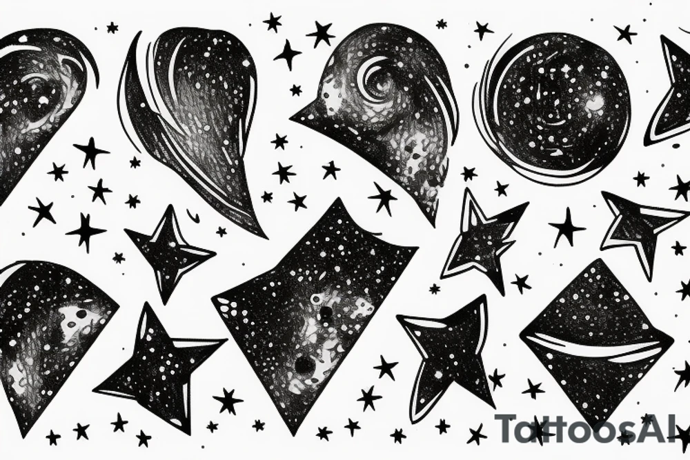 Milky way with multiple stars shown in perspective and drawn in thin pencil lines tattoo idea