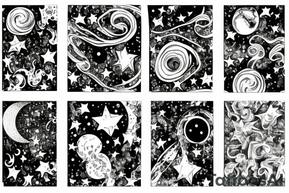 Milky way with multiple stars shown in perspective and drawn in thin pencil lines tattoo idea