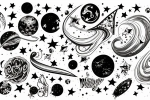 Milky way with multiple stars shown in perspective and drawn in thin pencil lines tattoo idea