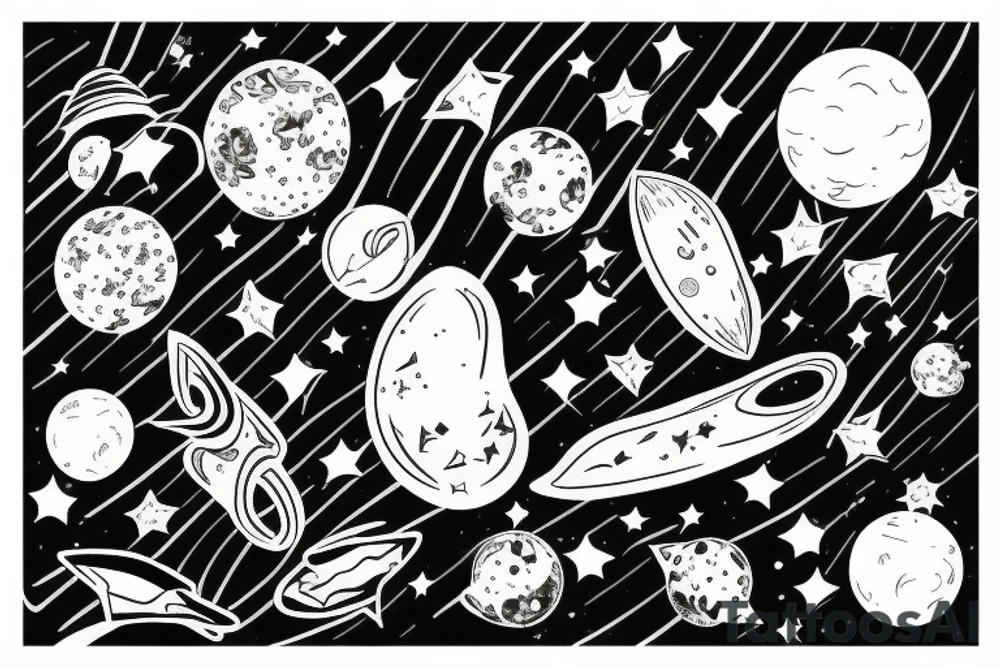 Milky way with multiple stars shown in perspective and drawn in thin pencil lines tattoo idea