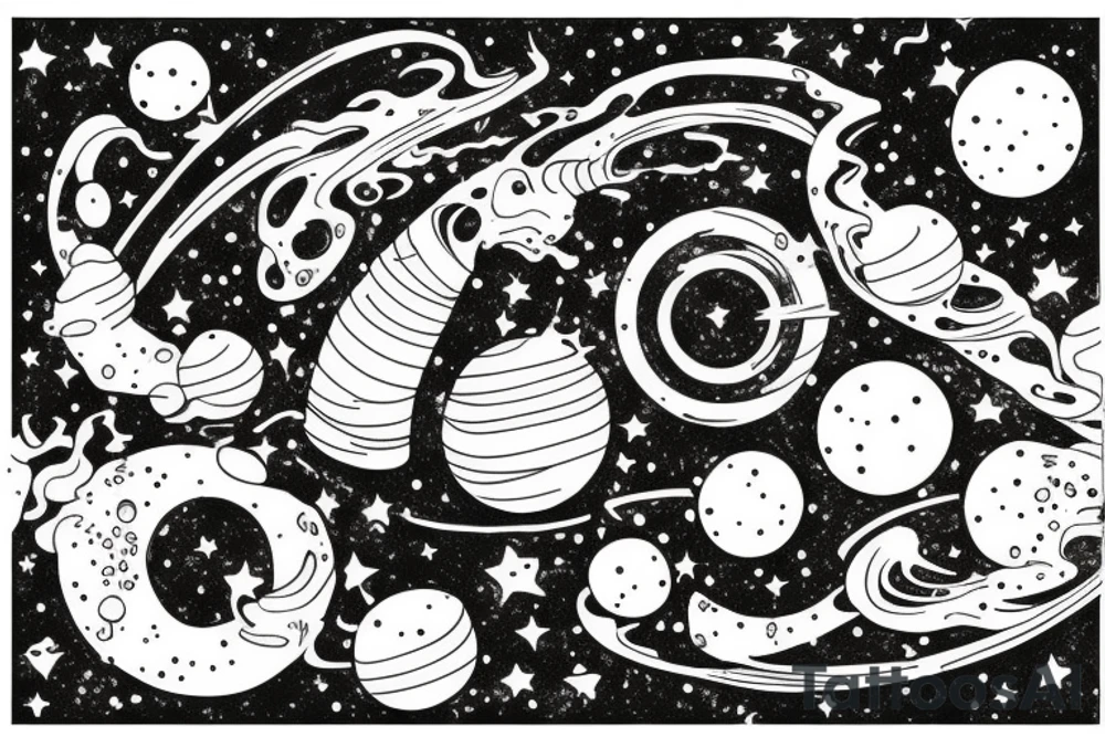 Milky way with multiple stars shown in perspective and drawn in thin pencil lines tattoo idea