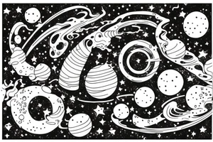 Milky way with multiple stars shown in perspective and drawn in thin pencil lines tattoo idea