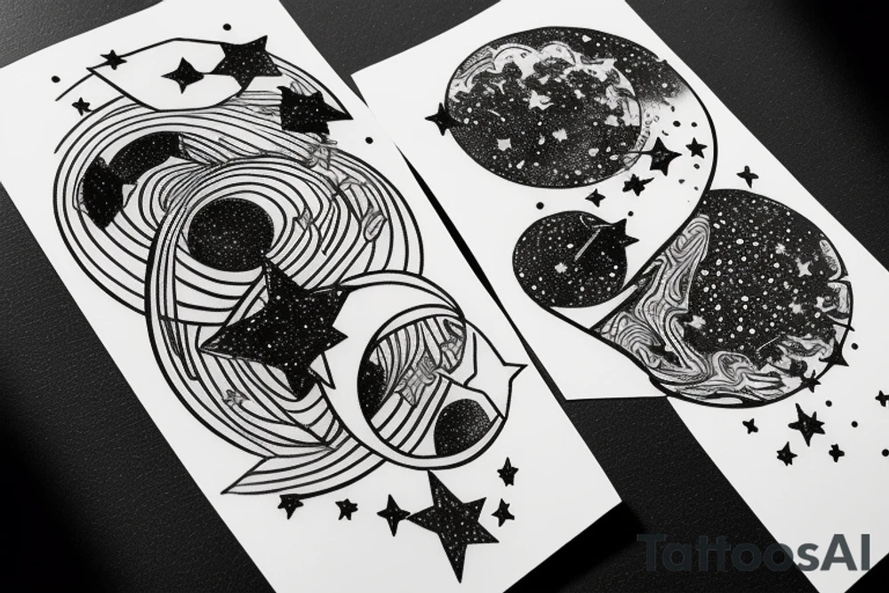 Milky way with multiple stars shown in perspective and drawn in thin pencil lines tattoo idea