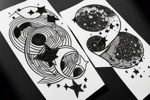 Milky way with multiple stars shown in perspective and drawn in thin pencil lines tattoo idea