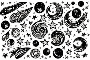 Milky way with multiple stars shown in perspective and drawn in thin pencil lines tattoo idea