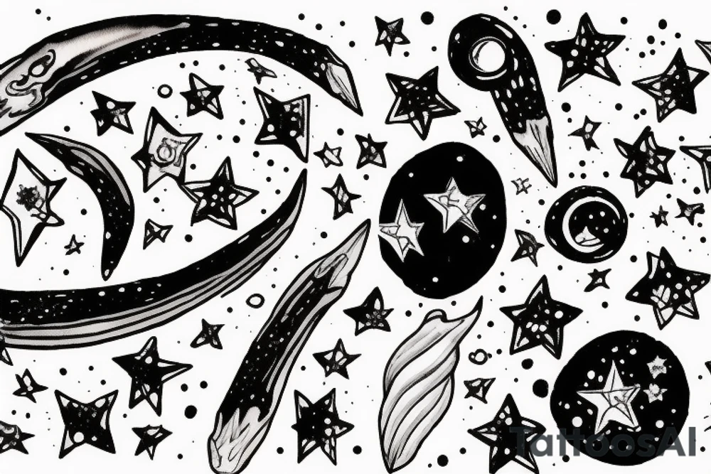 Milky way with multiple stars shown in perspective and drawn in thin pencil lines tattoo idea