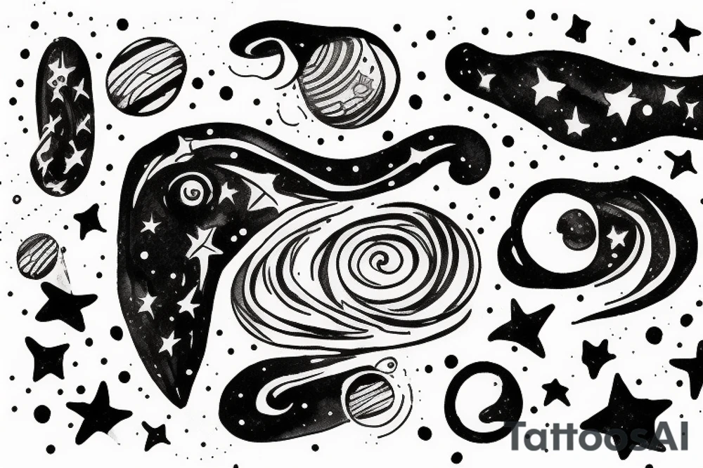 Milky way with multiple stars shown in perspective and drawn in thin pencil lines tattoo idea