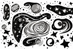 Milky way with multiple stars shown in perspective and drawn in thin pencil lines tattoo idea