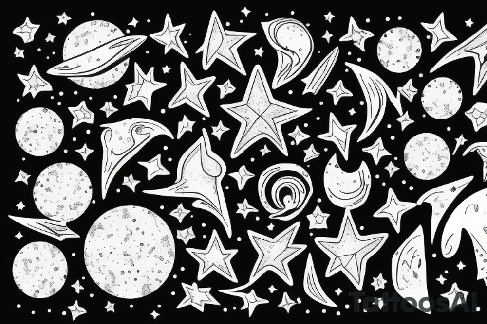 Milky way with multiple stars shown in perspective and drawn in thin pencil lines tattoo idea