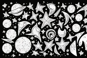 Milky way with multiple stars shown in perspective and drawn in thin pencil lines tattoo idea