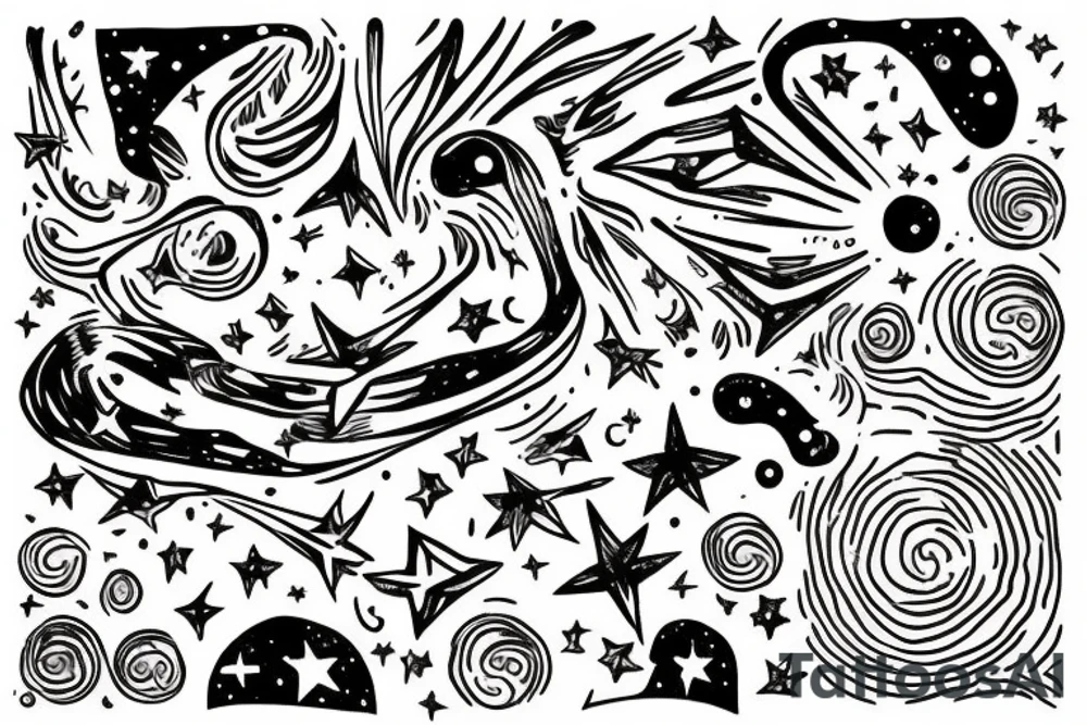 Milky way with multiple stars shown in perspective and drawn in thin pencil lines tattoo idea