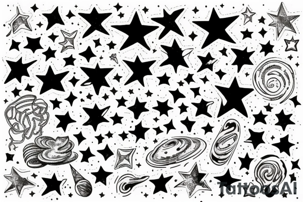 Milky way with multiple stars shown in perspective and drawn in thin pencil lines tattoo idea