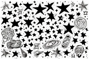 Milky way with multiple stars shown in perspective and drawn in thin pencil lines tattoo idea