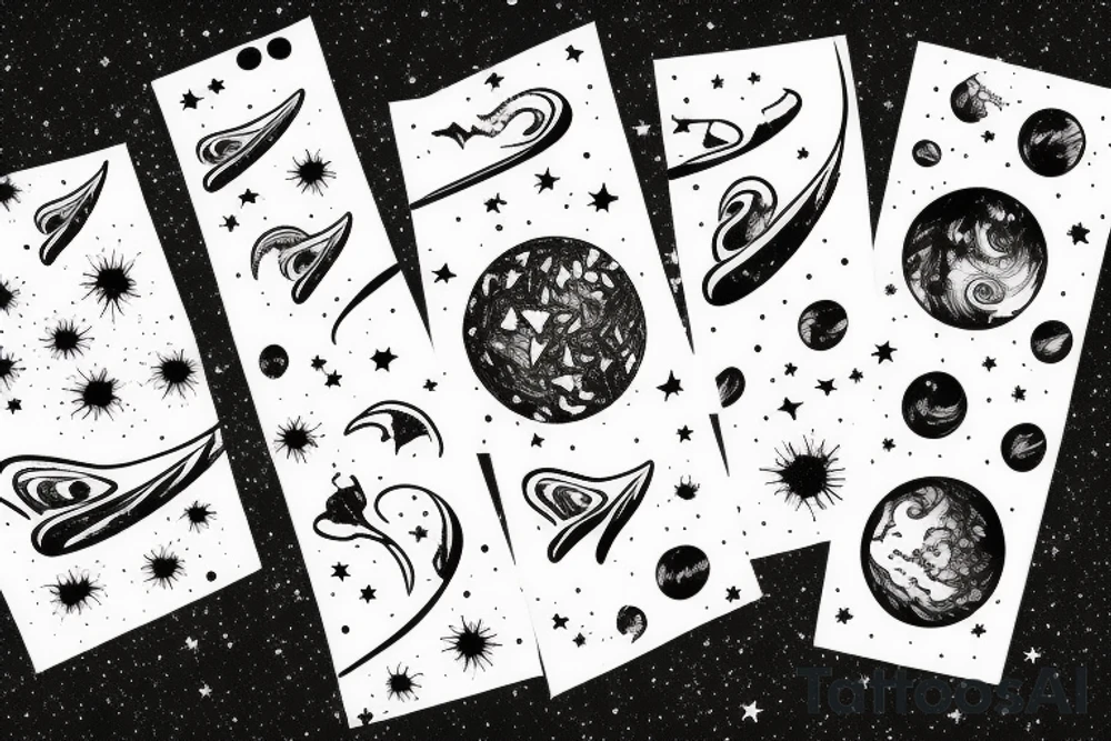 Milky way with multiple stars shown in perspective and drawn in thin pencil lines tattoo idea