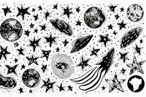 Milky way with multiple stars shown in perspective and drawn in thin pencil lines tattoo idea