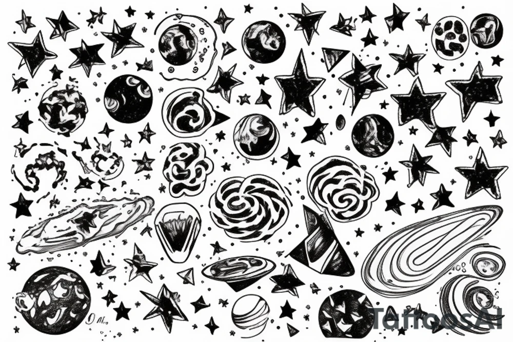 Milky way with multiple stars shown in perspective and drawn in thin pencil lines tattoo idea