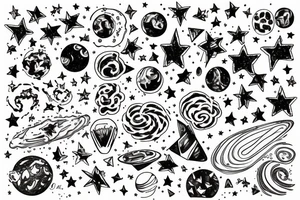 Milky way with multiple stars shown in perspective and drawn in thin pencil lines tattoo idea