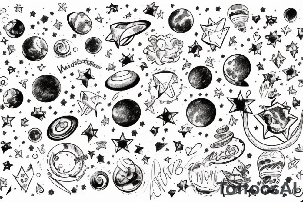 Milky way with multiple stars shown in perspective and drawn in thin pencil lines tattoo idea