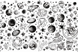 Milky way with multiple stars shown in perspective and drawn in thin pencil lines tattoo idea