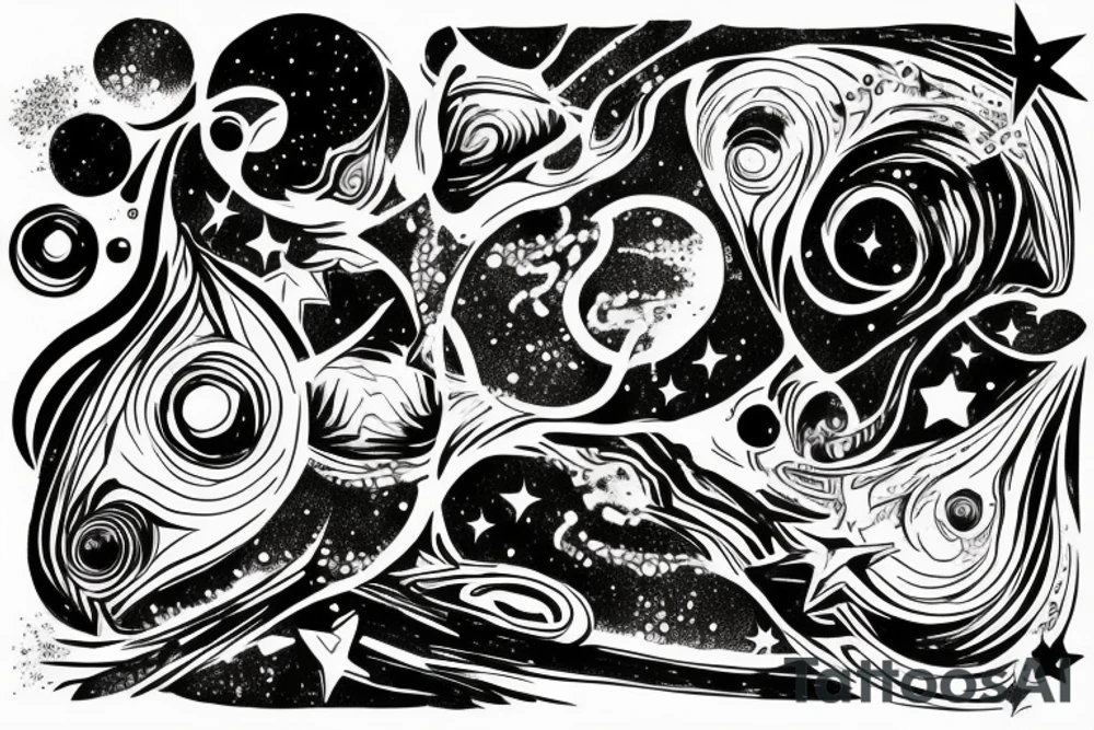 Milky way with multiple stars shown in perspective and drawn in thin pencil lines tattoo idea