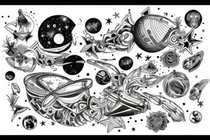 Milky way with multiple stars shown in perspective and drawn in thin pencil lines tattoo idea