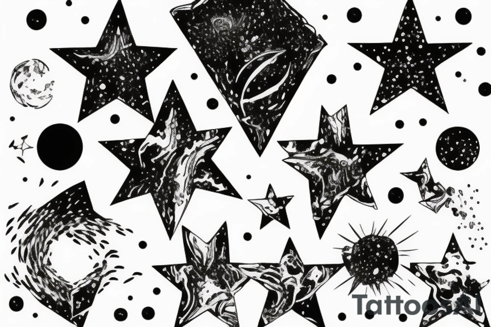 Milky way with multiple stars shown in perspective and drawn in thin pencil lines tattoo idea
