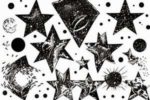 Milky way with multiple stars shown in perspective and drawn in thin pencil lines tattoo idea