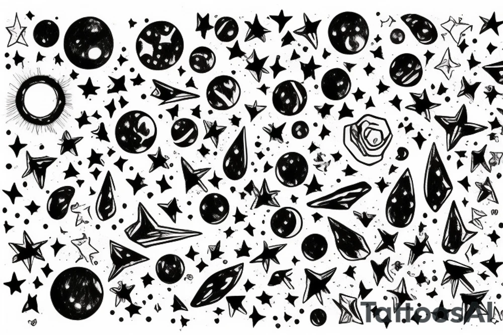 Milky way with multiple stars shown in perspective and drawn in thin pencil lines tattoo idea