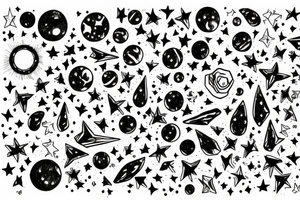 Milky way with multiple stars shown in perspective and drawn in thin pencil lines tattoo idea