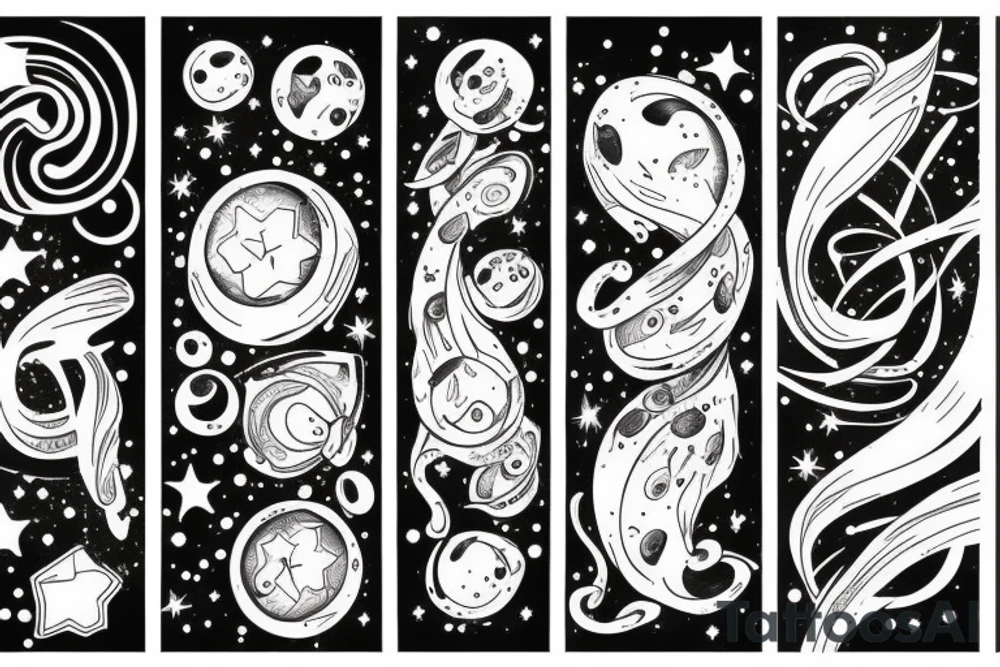 Milky way with multiple stars shown in perspective and drawn in thin pencil lines tattoo idea