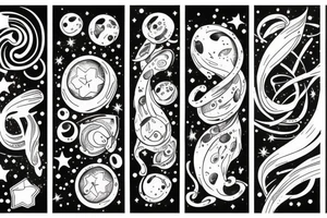 Milky way with multiple stars shown in perspective and drawn in thin pencil lines tattoo idea