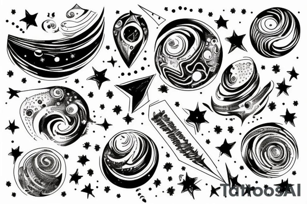 Milky way with multiple stars shown in perspective and drawn in thin pencil lines without any fill tattoo idea