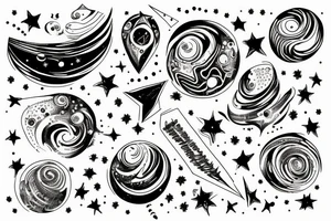 Milky way with multiple stars shown in perspective and drawn in thin pencil lines without any fill tattoo idea