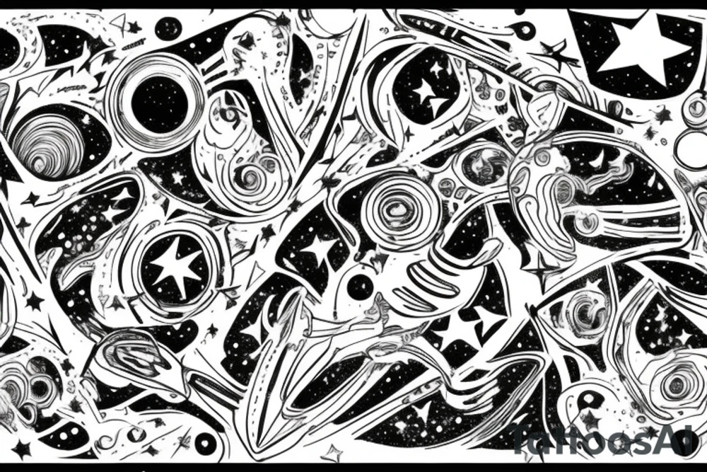 Milky way with multiple stars shown in perspective and drawn in thin pencil lines without any fill tattoo idea
