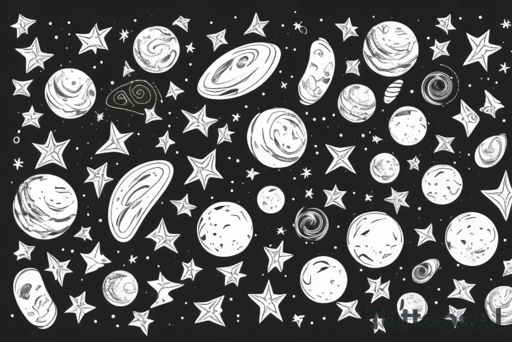 Milky way with multiple stars shown in perspective and drawn in thin pencil lines without any fill tattoo idea