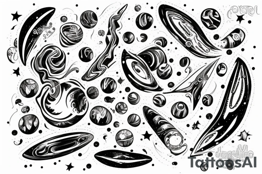 Milky way with multiple stars shown in perspective and drawn in thin pencil lines without any fill tattoo idea