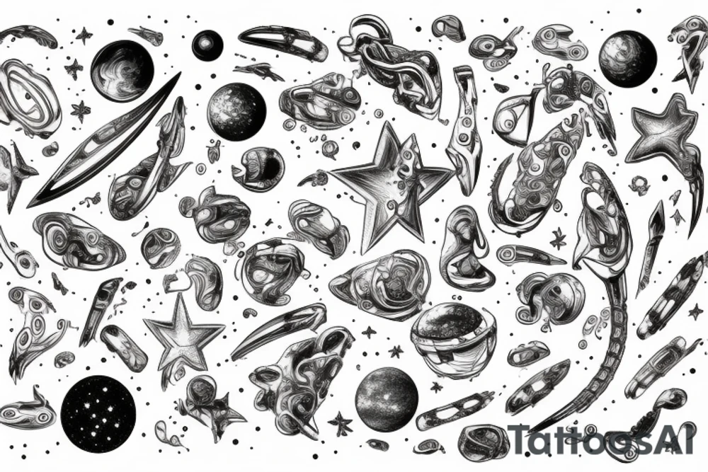 Milky way with multiple stars shown in perspective and drawn in thin pencil lines without any filling tattoo idea