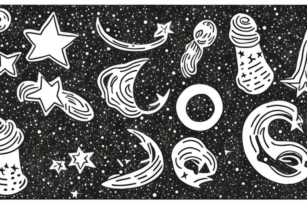 Milky way with multiple stars shown in perspective and drawn in thinnest pencil lines without any filling tattoo idea