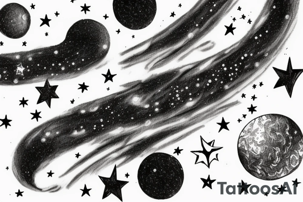 Milky way with multiple stars shown in perspective and drawn in thinnest pencil lines without any filling tattoo idea