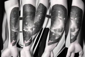 Milky way with multiple stars shown in perspective and drawn in thinnest pencil lines without any filling tattoo idea