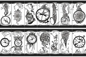 A clock with a timeline showing continuance of actions, adaption and suffering tattoo idea