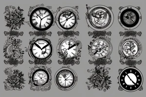 A clock with a timeline showing continuance of actions, adaption and suffering tattoo idea