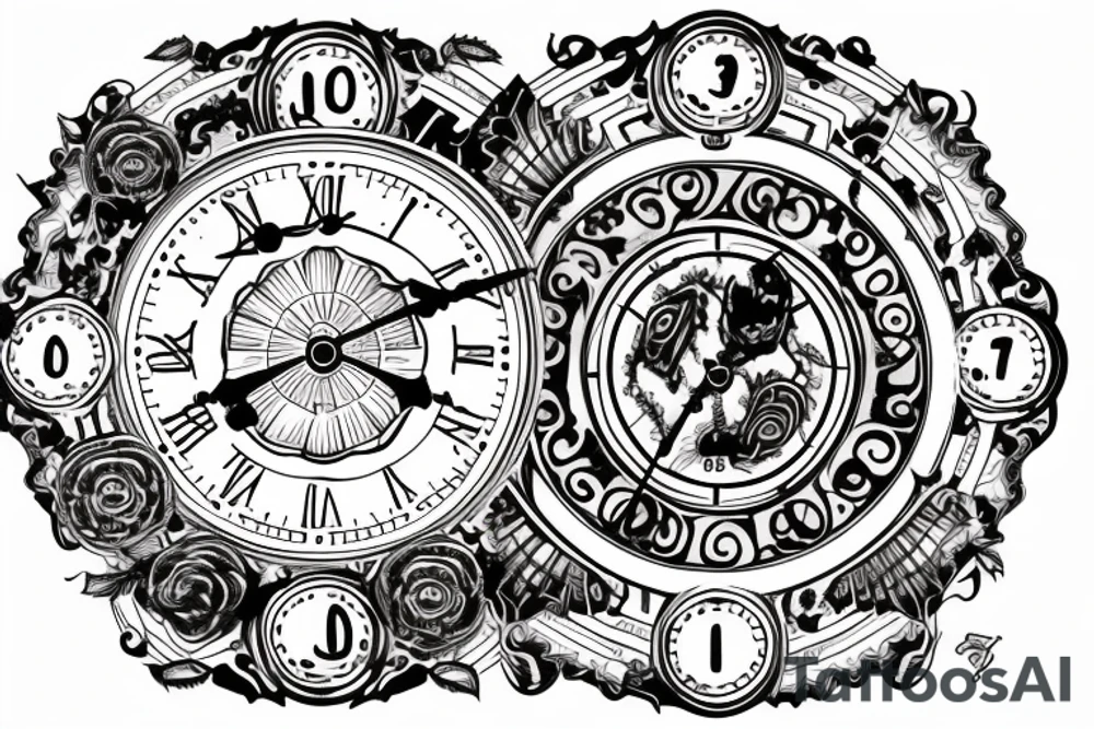 A clock with an oreborus as the outside and the hands symbolising suffering and adaptation tattoo idea