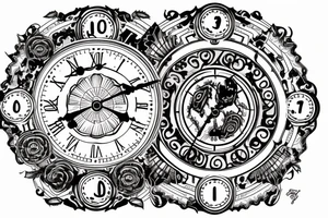 A clock with an oreborus as the outside and the hands symbolising suffering and adaptation tattoo idea