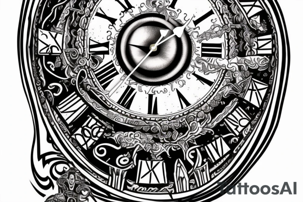 A clock with an oreborus as the outside and the hands symbolising suffering and adaptation tattoo idea