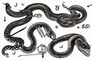 Clockwork, a snake eating its tail, tuning fork minute hand and a nail as the hour hand tattoo idea