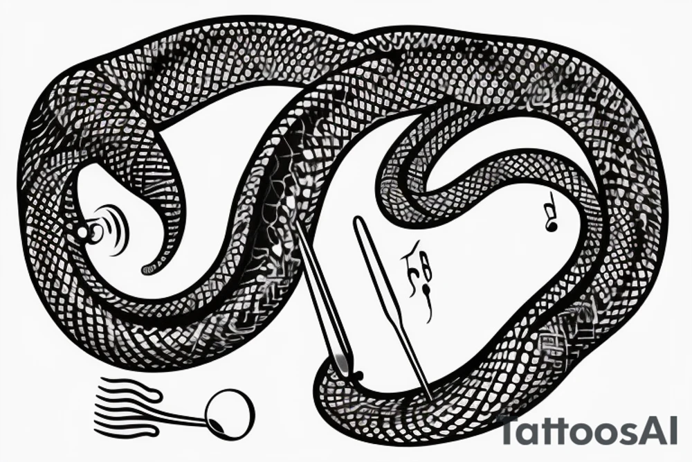 Clockwork, a snake eating its tail, music tuning fork minute hand and a nail as the hour hand tattoo idea
