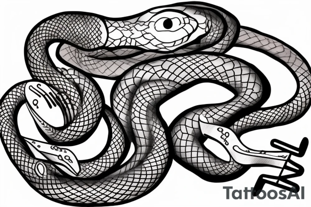 Snake eating its tail, clock, two pronged tuning fork tattoo idea Snake eating its tail, clock, two pronged tuning fork tattoo idea