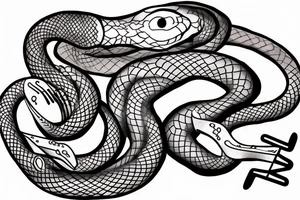 Snake eating its tail, clock, two pronged tuning fork tattoo idea